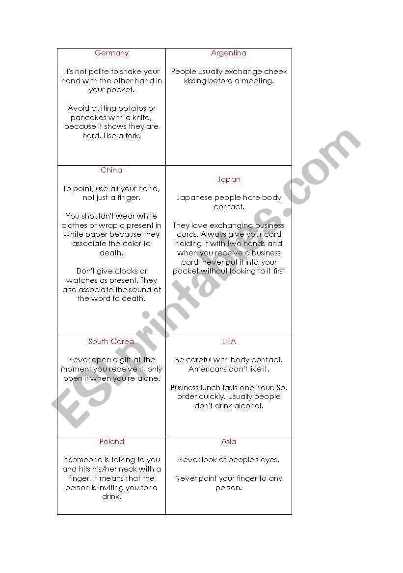 Countries (difference) worksheet