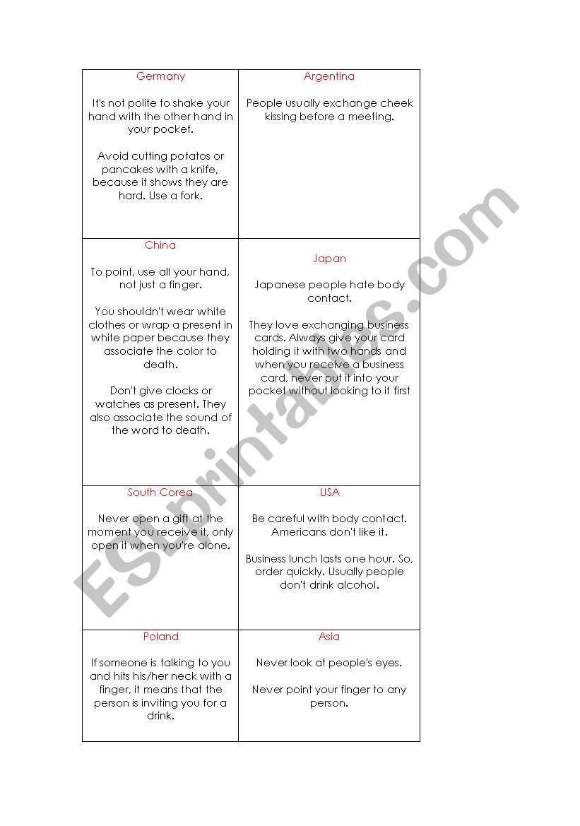 Countries (difference) worksheet