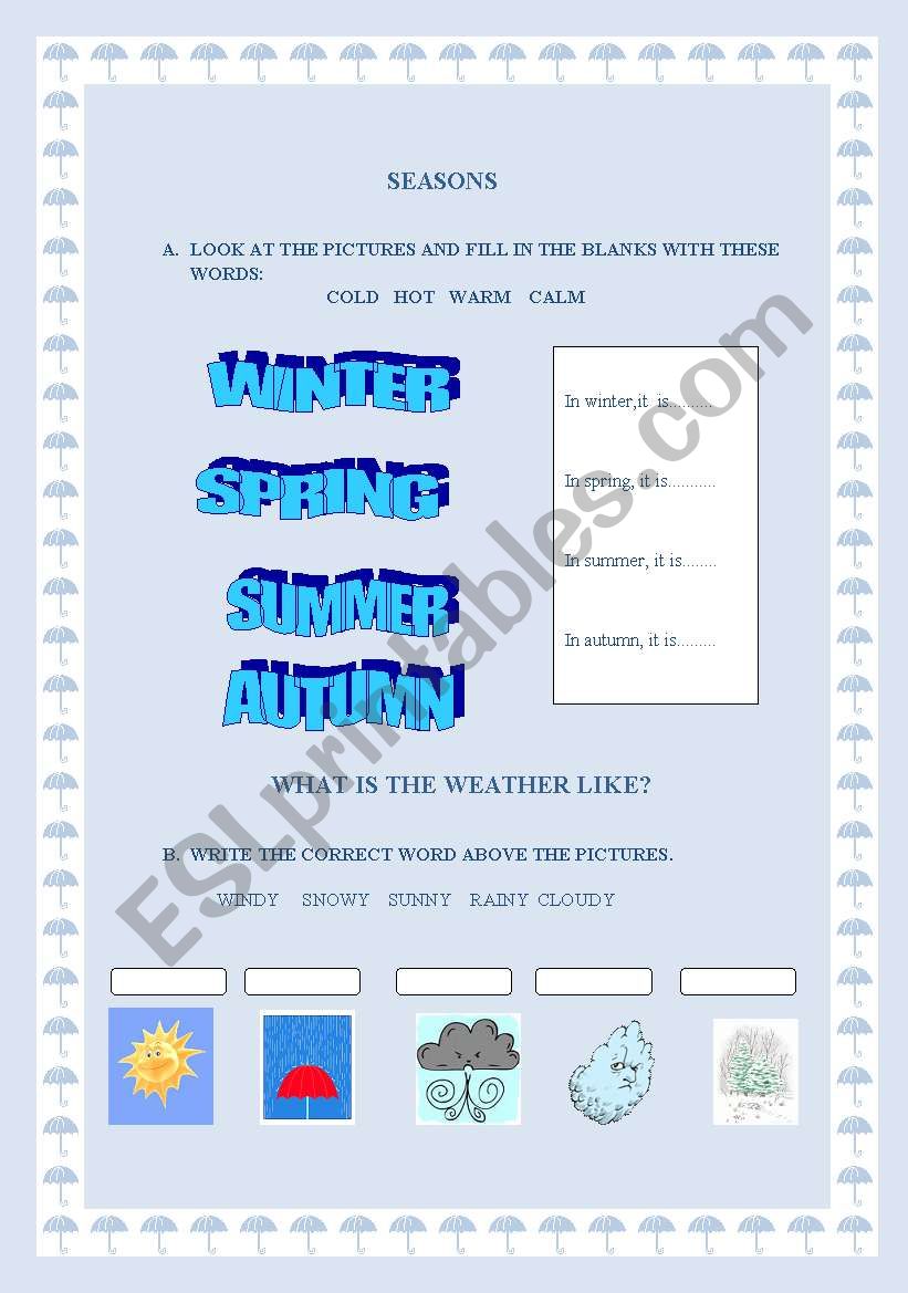 SEASONS AND WEATHER worksheet