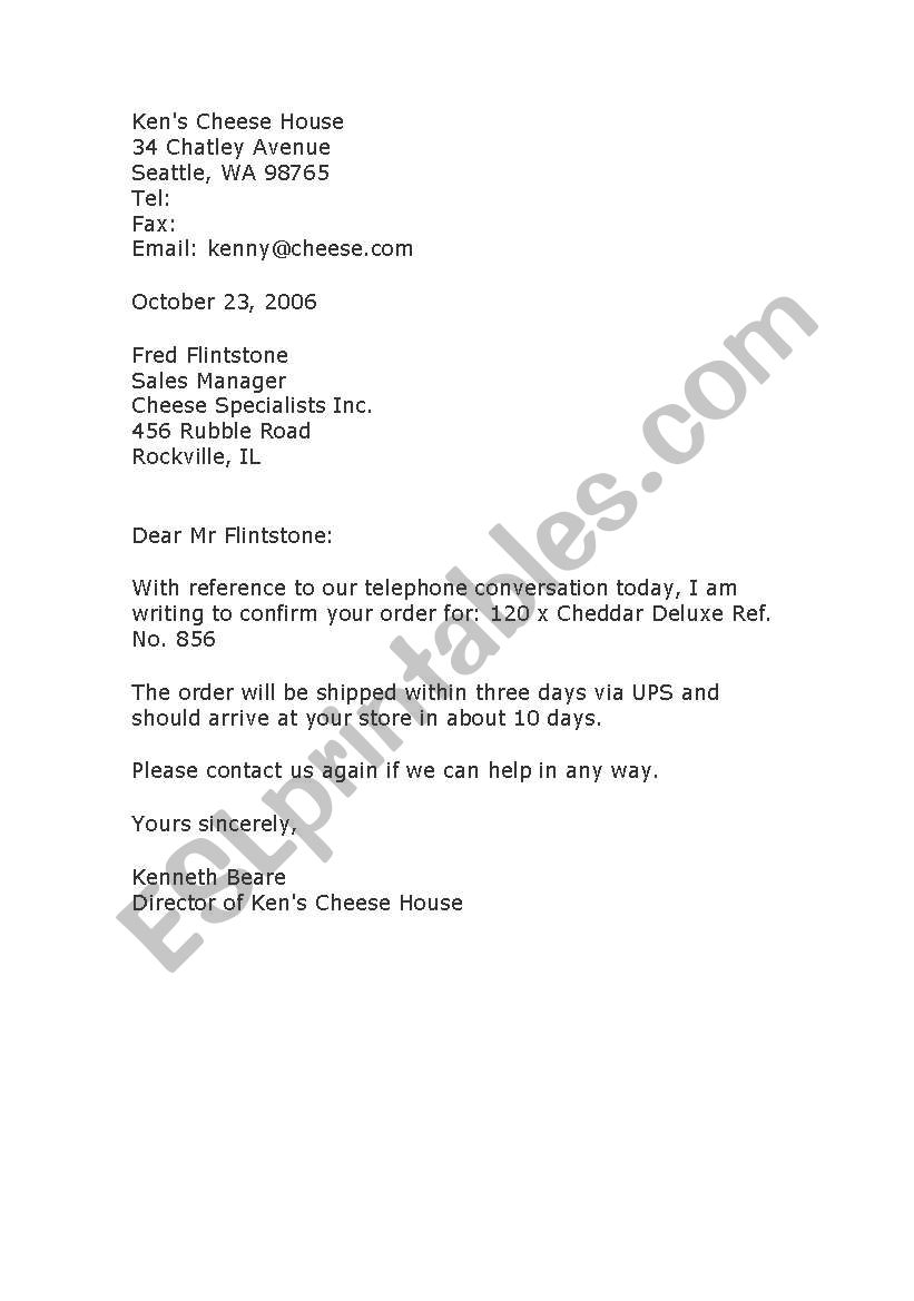 business letter worksheet