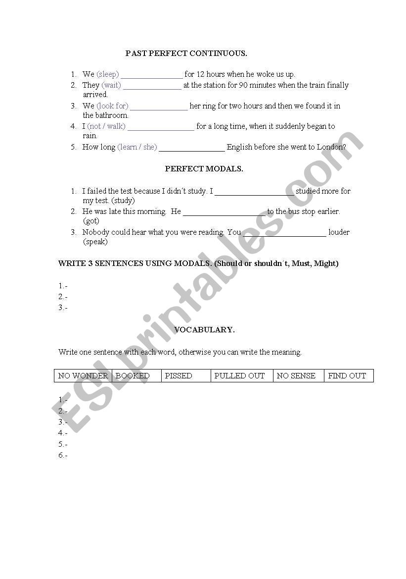 past perfect cont modals test worksheet