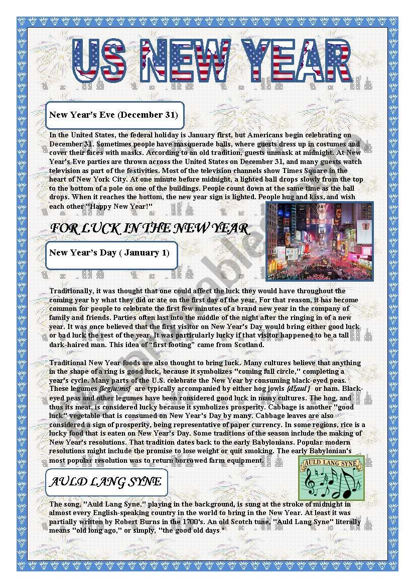 US New Year worksheet