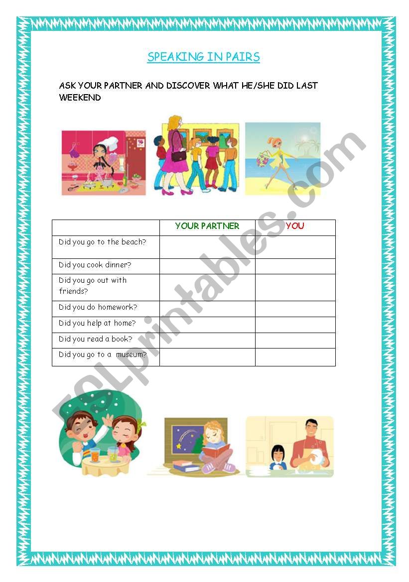 SPEAKING IN PAIRS worksheet