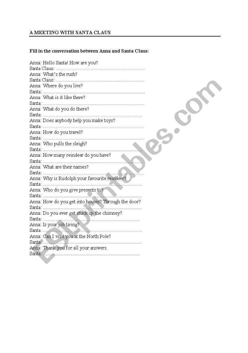 A meeting with Santa Claus worksheet