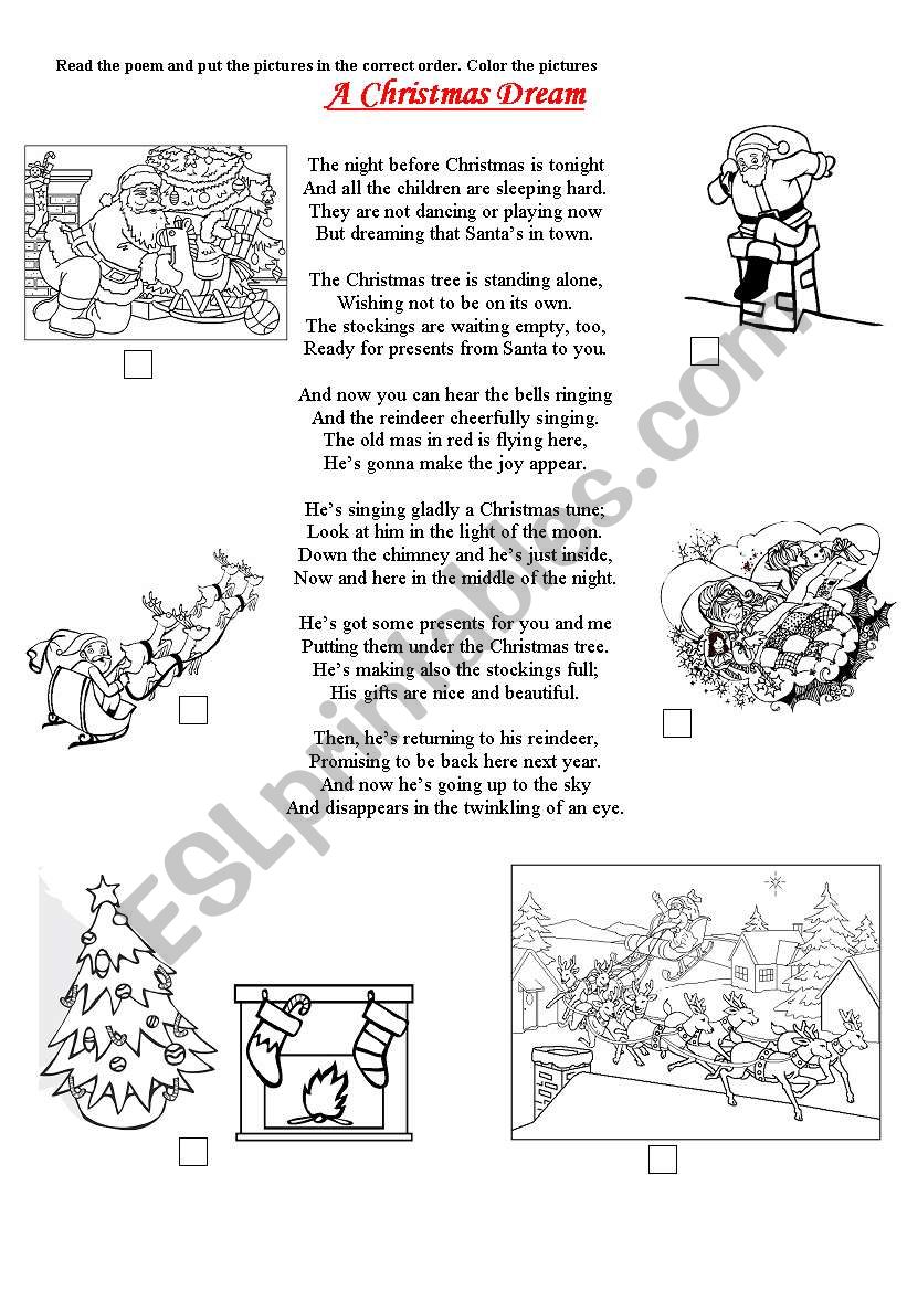 A Christmas Dream - a poem :) worksheet