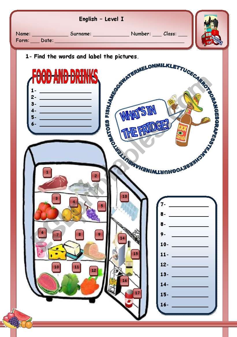 WHATS IN THE FRIDGE? worksheet