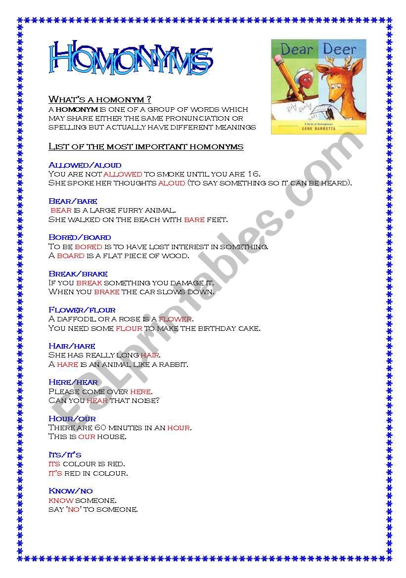 Homonyms (3 pages) worksheet