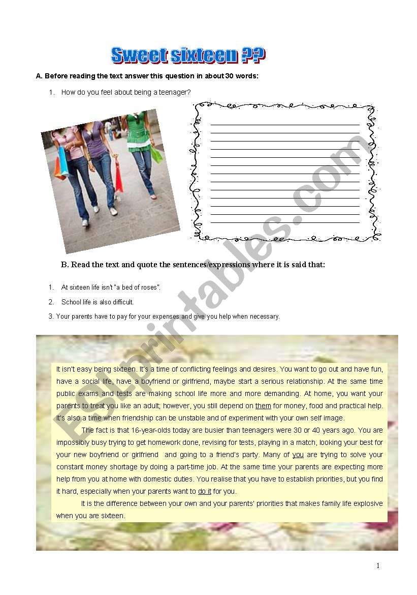 Worsheet- teenagers (3 pages) worksheet