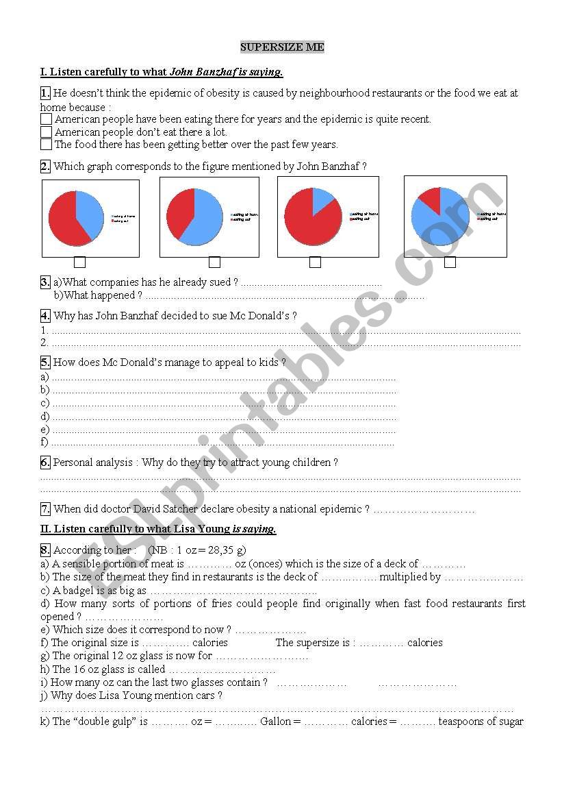 Supersize me worksheet