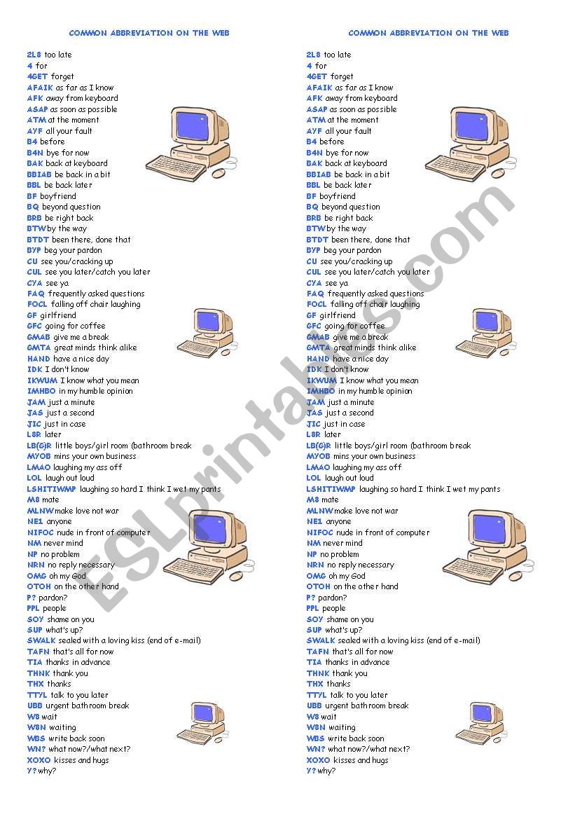 common abreviations on the web