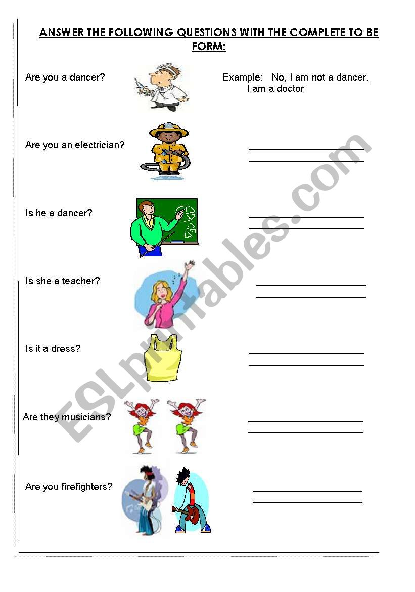 VERB TO BE AND PROFESSIONS worksheet