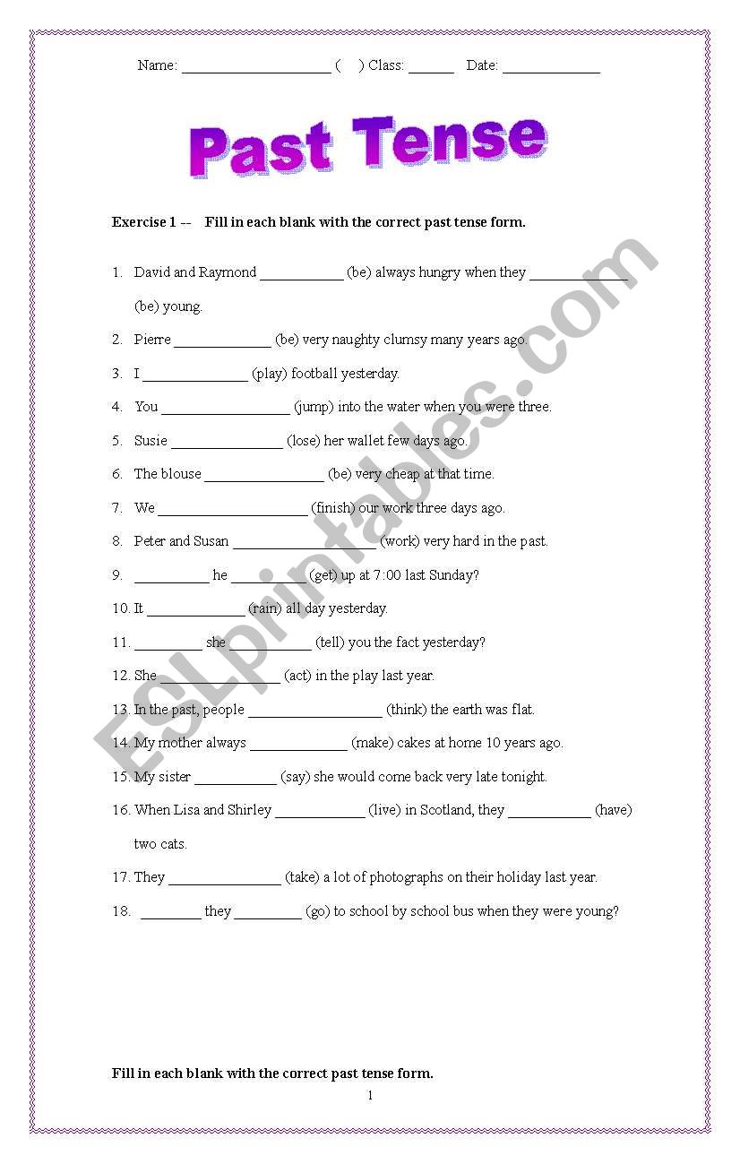 Past Tense worksheet