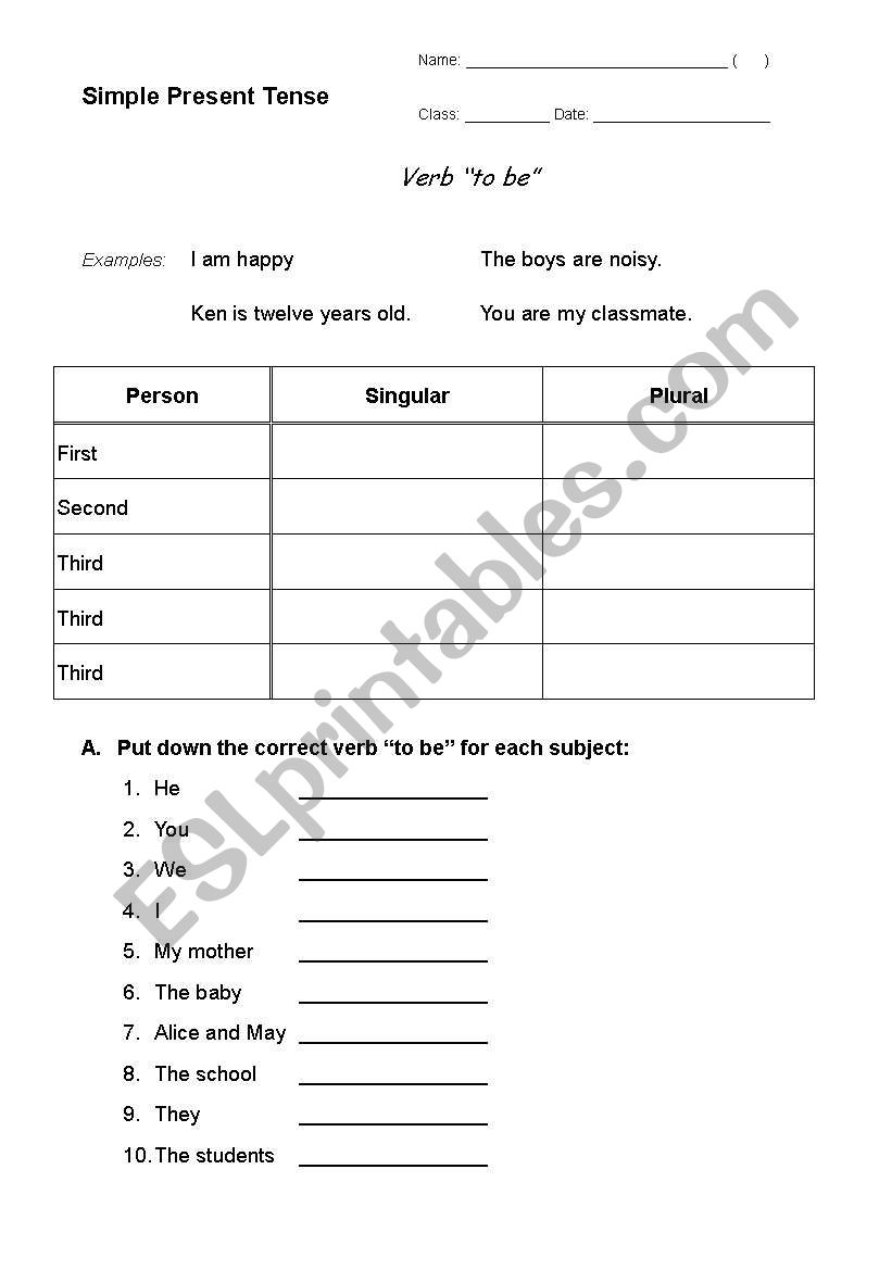 Present Tense WS- 7th grade worksheet