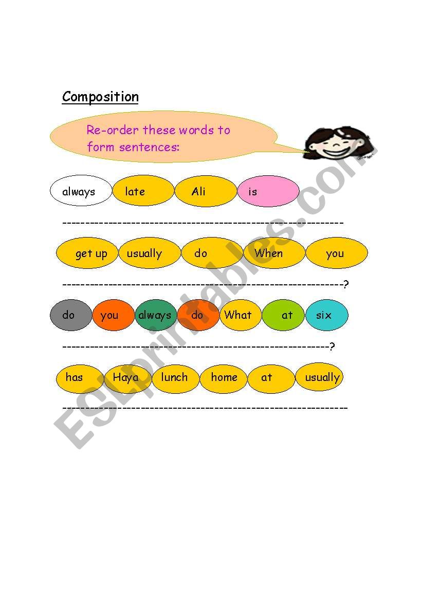 re order the words worksheet