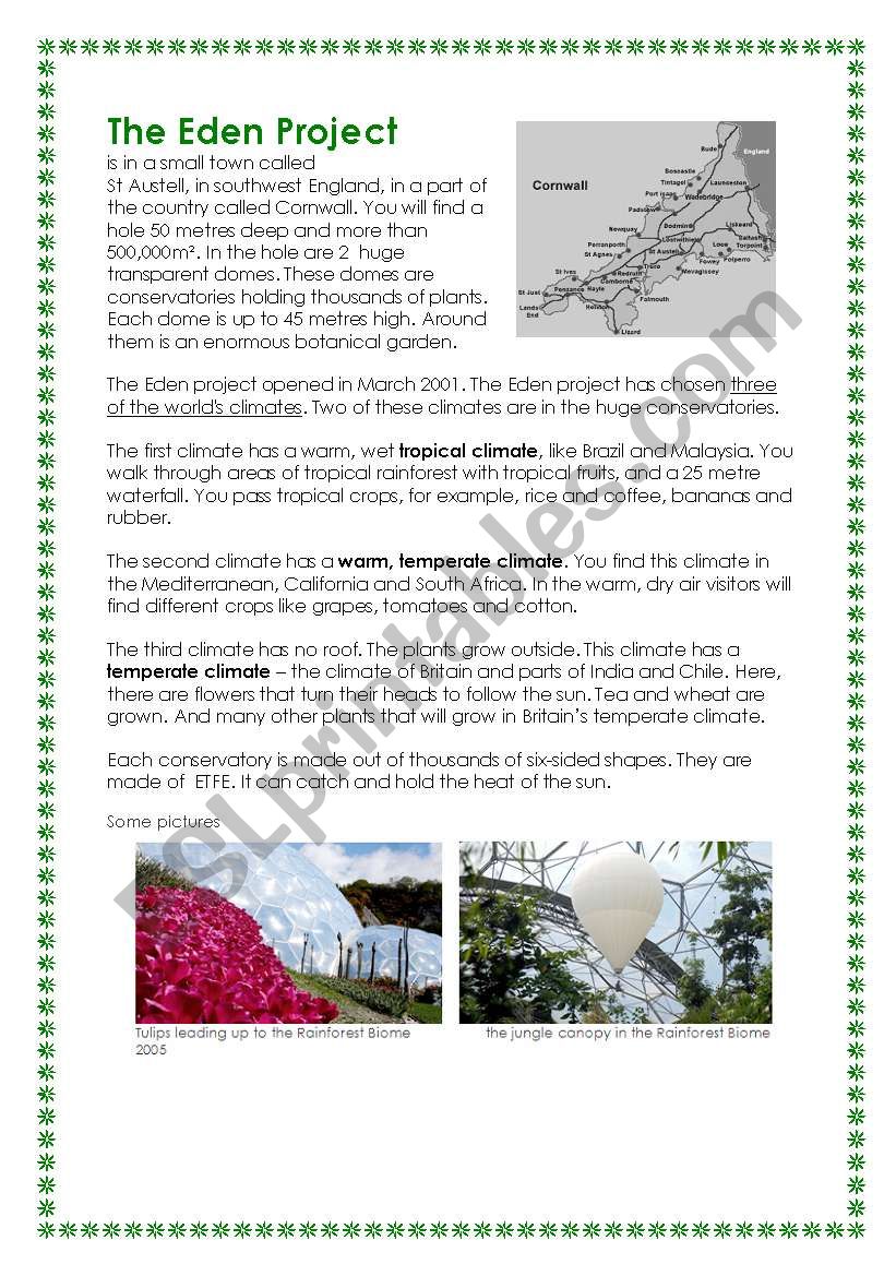 The Eden project worksheet