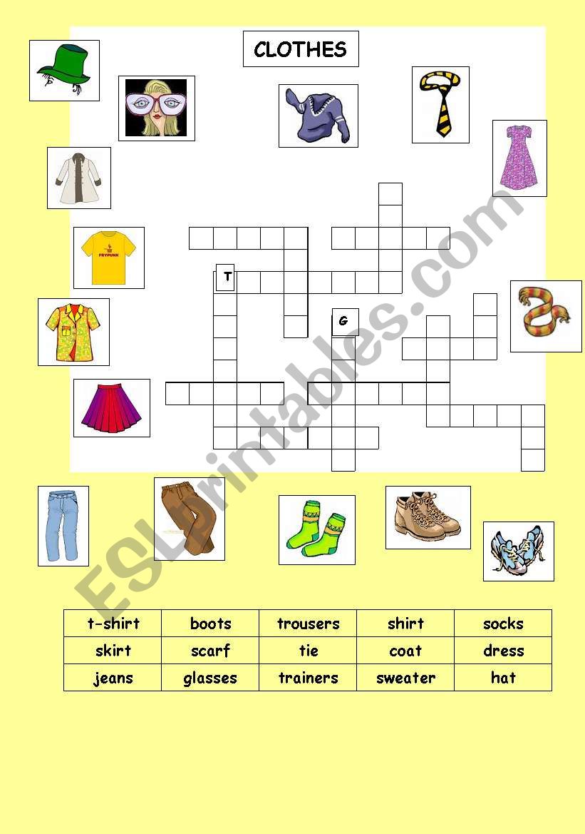 clothes crossword worksheet