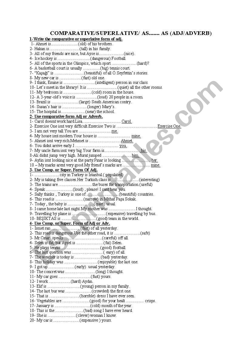 comparative of adjectives worksheet