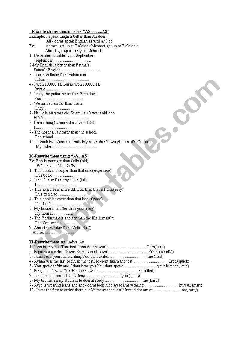 comparative&superlative worksheet