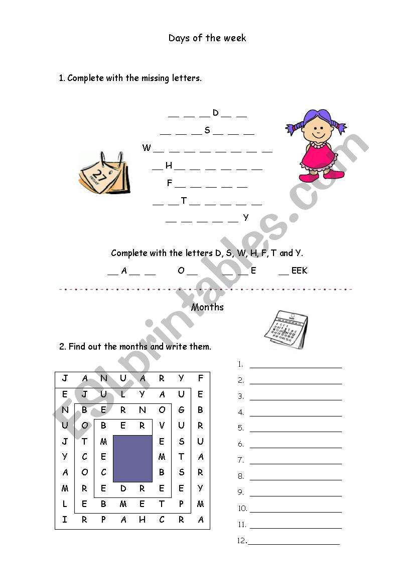 Days and months worksheet