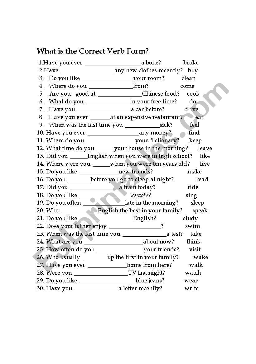 Choosing Correct Verb Tense Worksheets