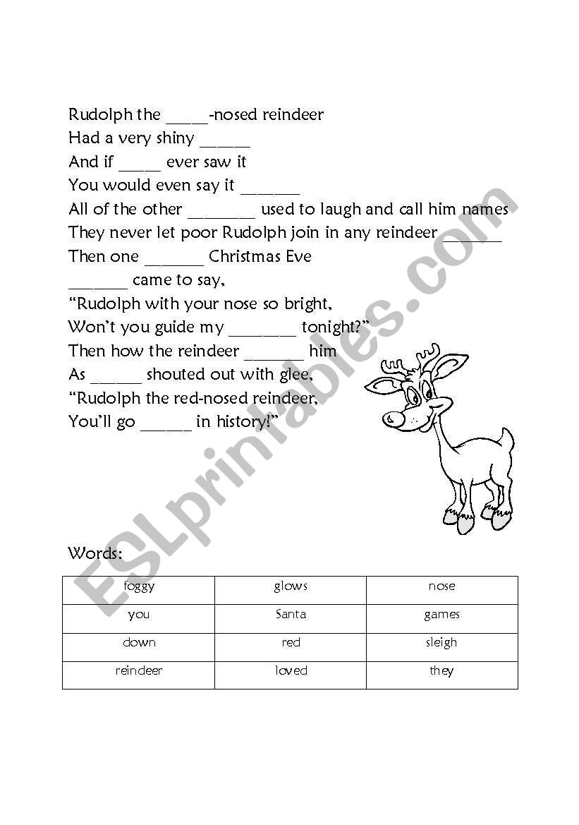 Rudolph song worksheet worksheet