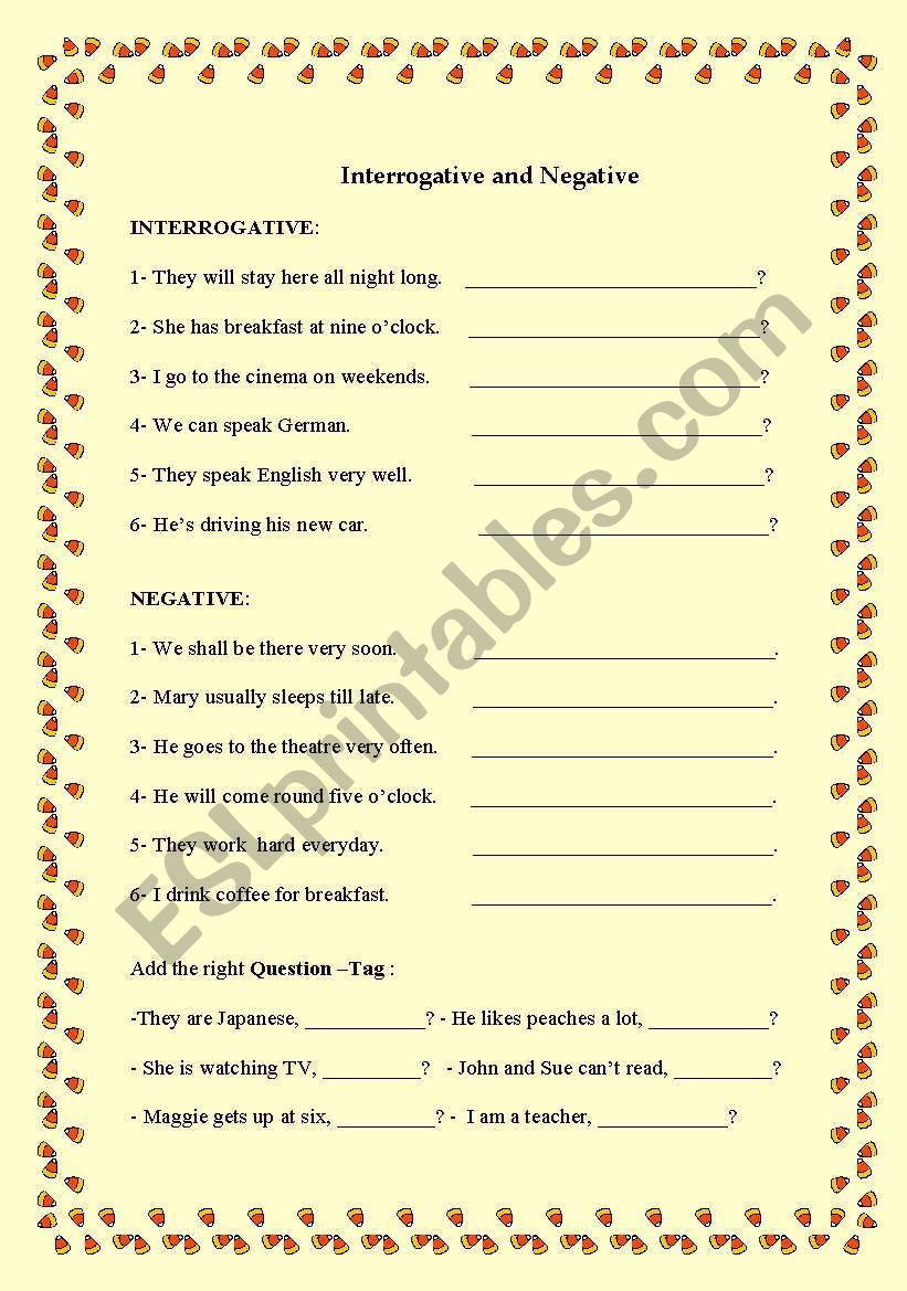 Grammar worksheet - Interrogative and negative