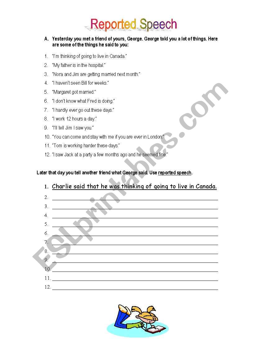 Reported Speech worksheet