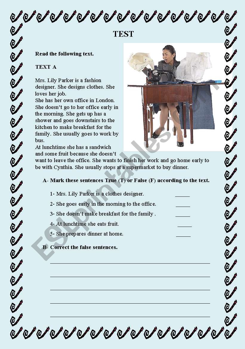 READING COMPREHENSION TEST worksheet