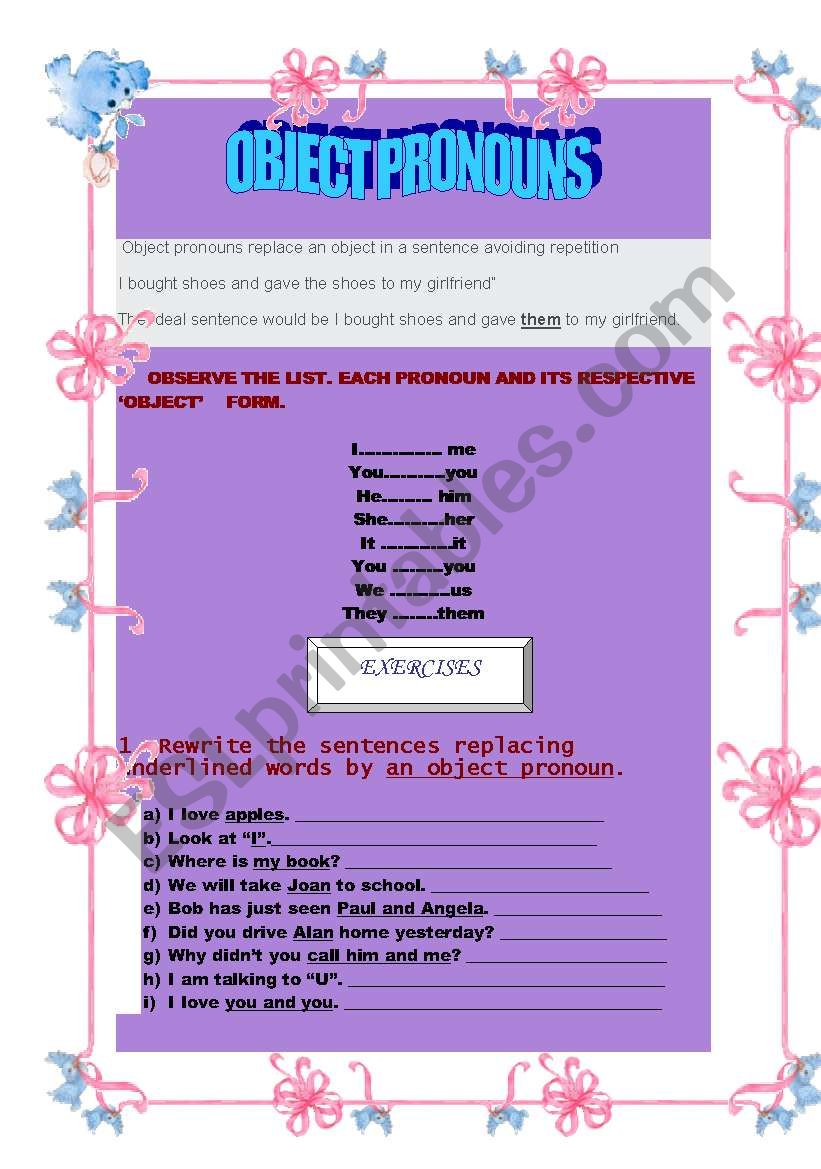 Object Pronouns worksheet