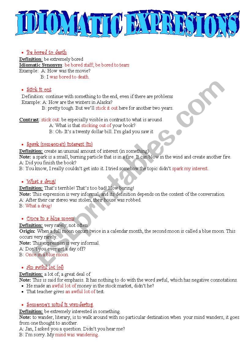 Idiomatic Expressions 1 worksheet