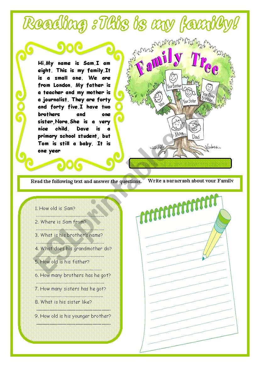 Reading  : This Is My Family worksheet