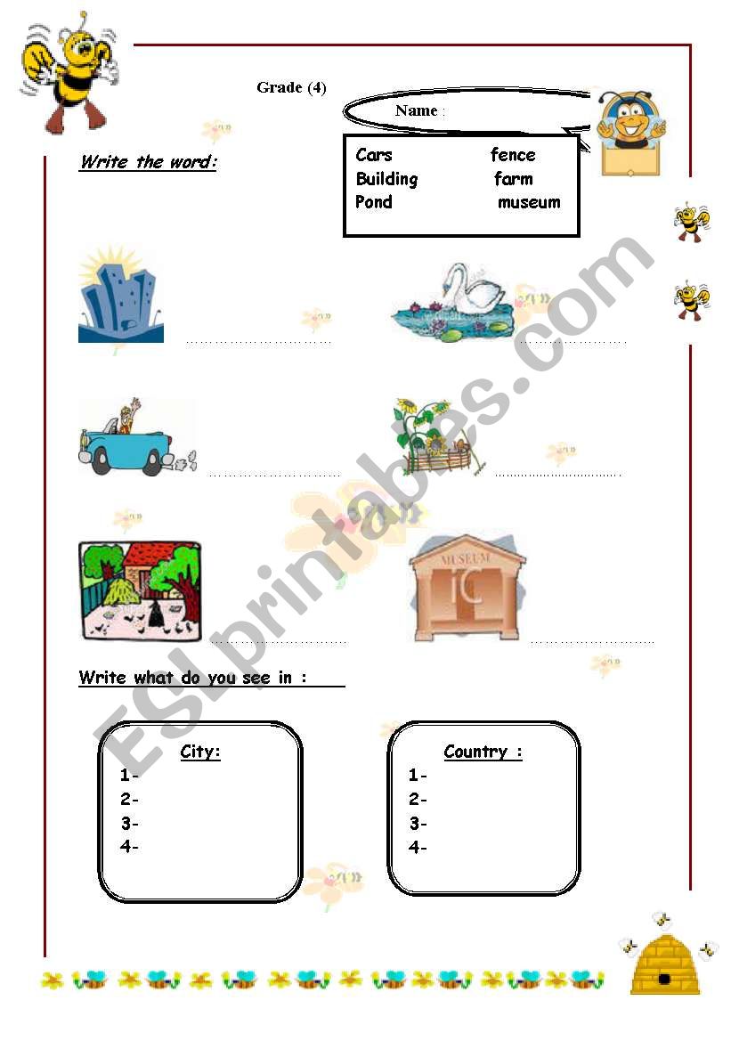 city and country worksheet