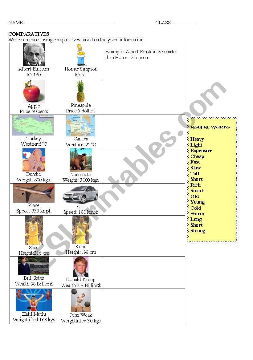 Comparatives worksheet