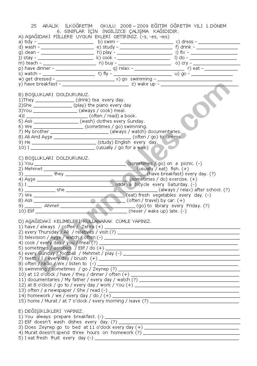 simple present worksheet