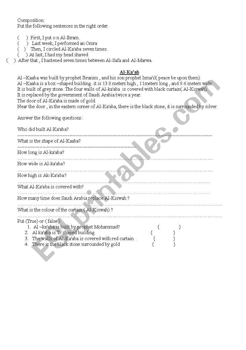 comprehension  worksheet