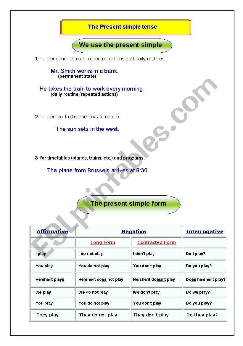 The simple present worksheet