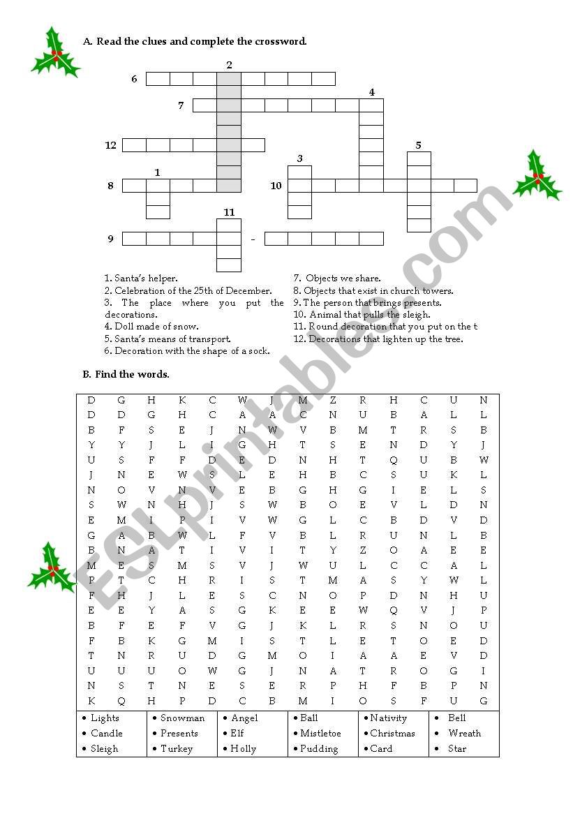 Christmas wordsearch and crossword