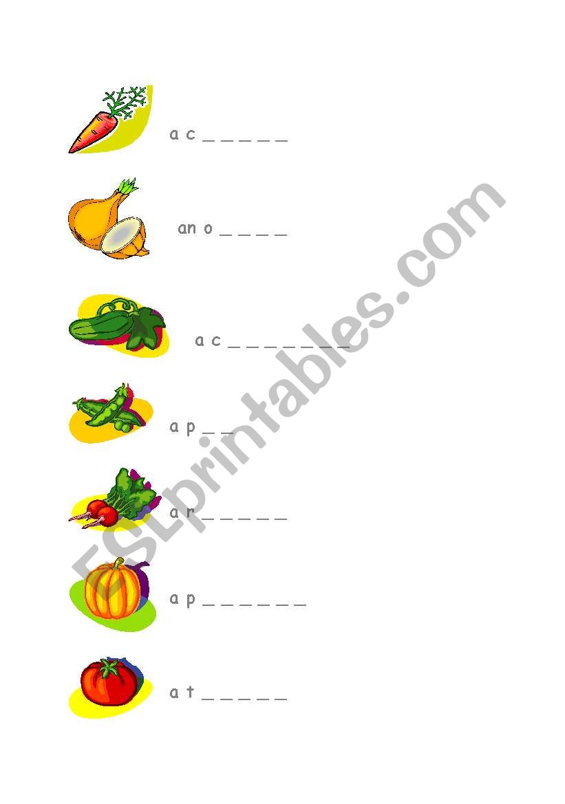 vegetables worksheet