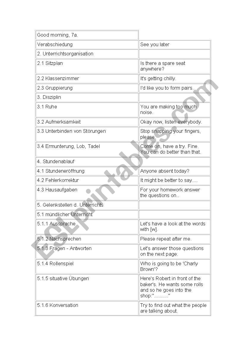 classroom worksheet