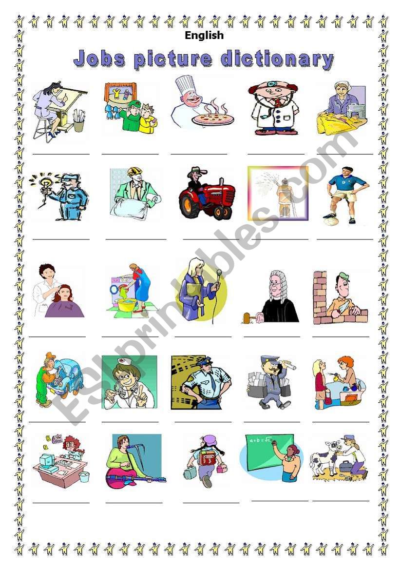Jobs picture dictionary worksheet