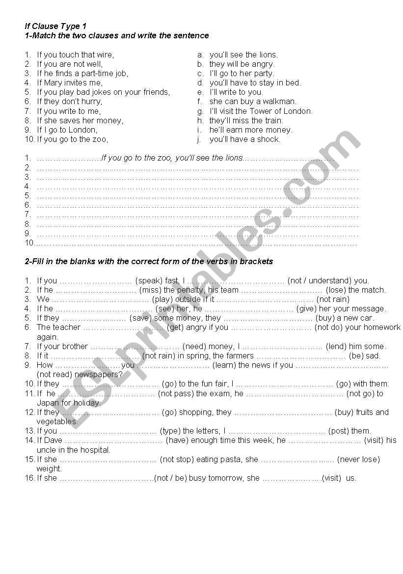conditional  type 1 worksheet