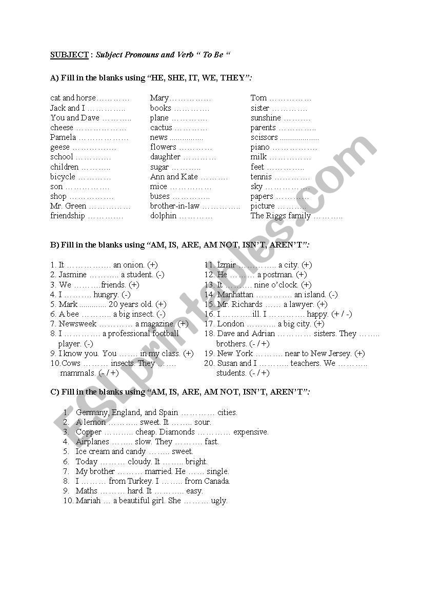 Subject Pronouns and Verb 