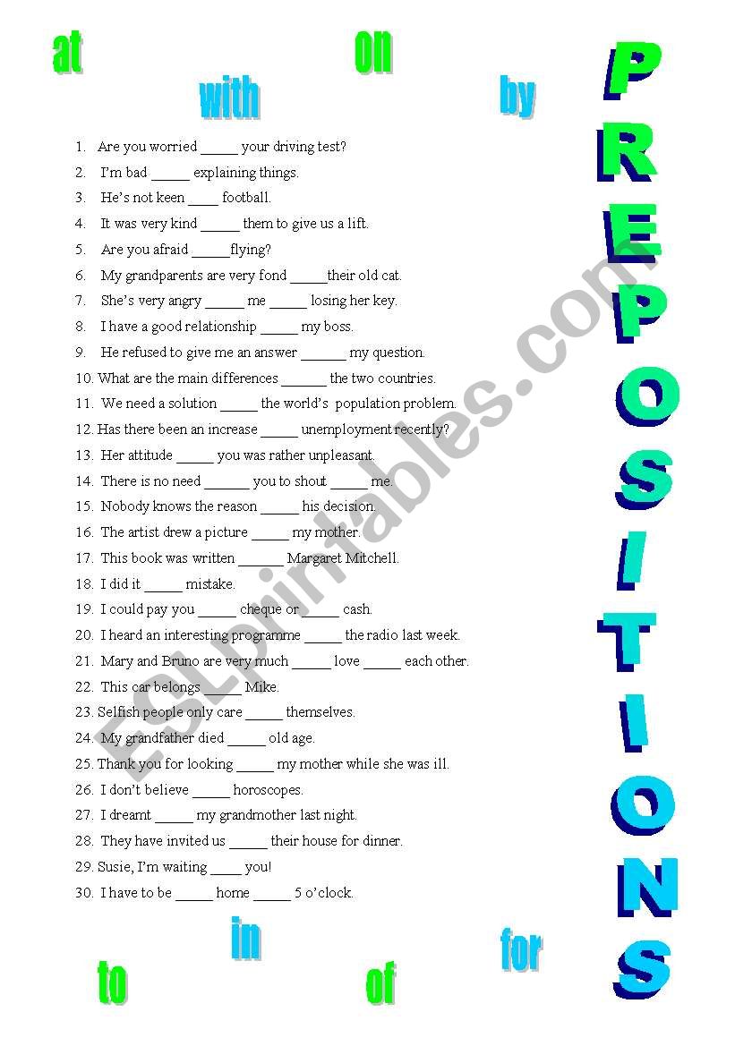 Prepositions worksheet