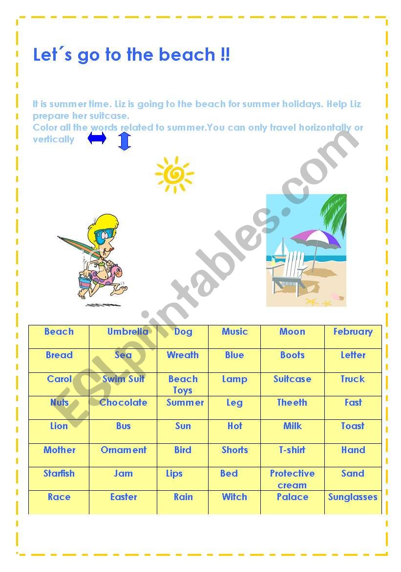 Lets go to the beach worksheet