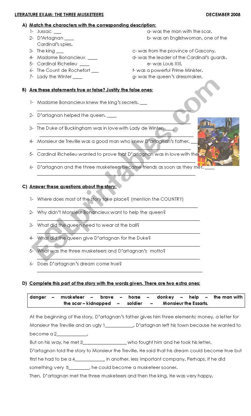 The Three Musketeers worksheet