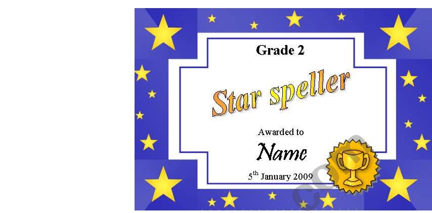 Certificate (Spelling): Star Speller
