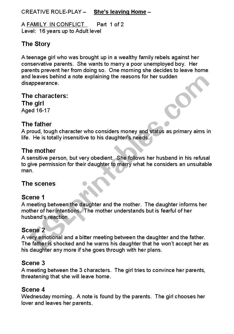 Role play   SHEÂ´S LEAVING HOME - A FAMILY IN CONFLICT