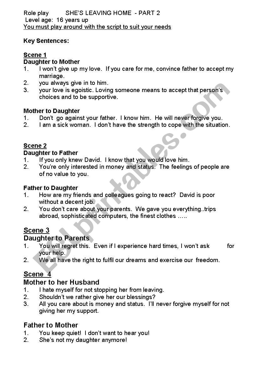 SHES LEAVING HOME - ROLE PLAY  PART 2 of 2
