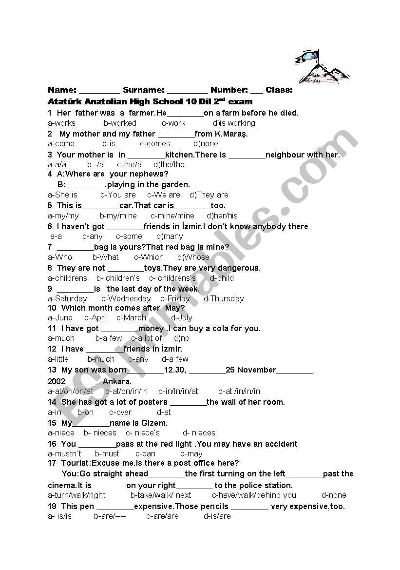 50-question elementary multiple choice exam