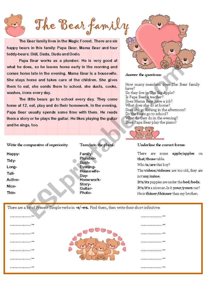 THE BEAR FAMILY worksheet